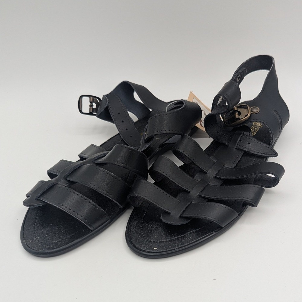 Coasters Black Leather Fisherman Sandals Made in Italy Womens 7M New